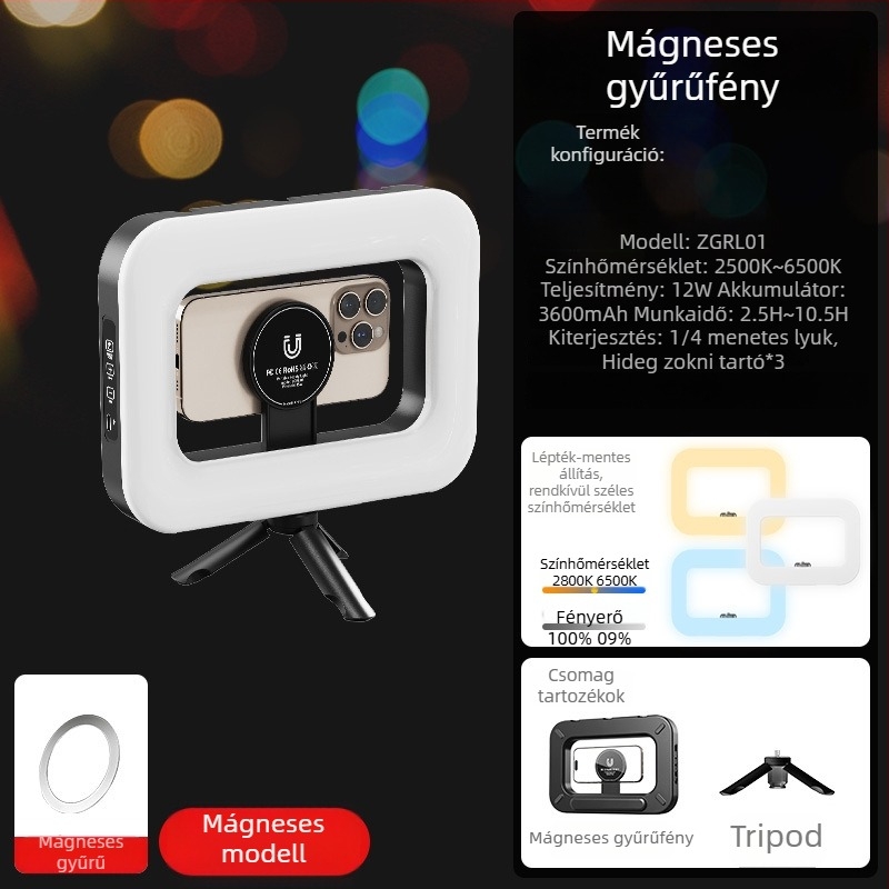 M-200rgb LED töltőfény — kézben tartható, beépített akkumulátor, 10–50W, 5V