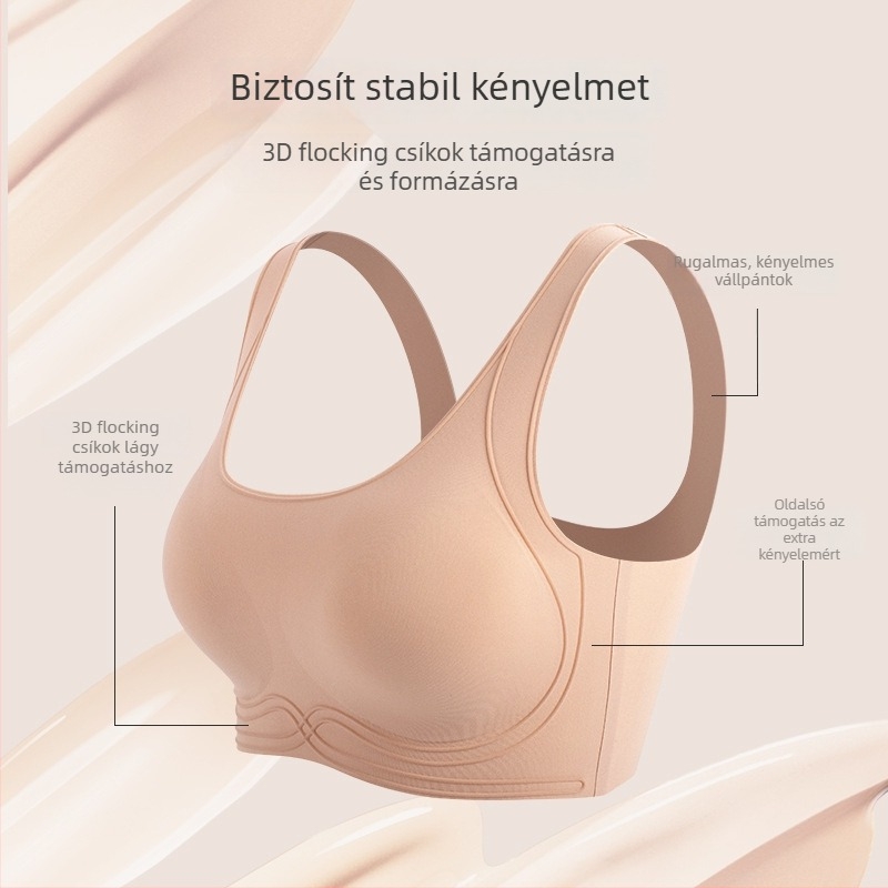Flók mintás antibakteriális melltartó, fix kosarakkal, nyom nélküli, széles vállpántokkal, push-up, légáteresztő nylon anyag
