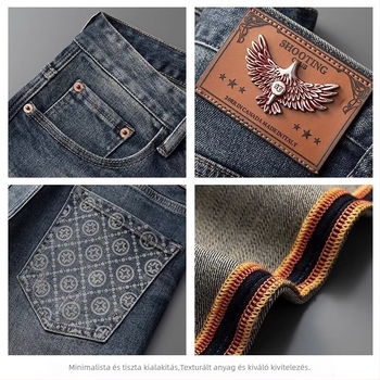 Férfi farmernadrág – Slim fit, egyenes szabás, pamut denim, mosott, négy évszakra
