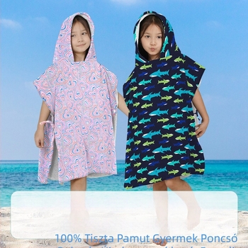 Gyermekeknek szóló kapucnis fürdőköpeny – 100% pamut, 300–400 g, 21 fonal, nyomtatott