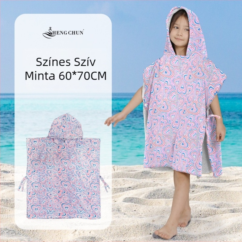 Gyermekeknek szóló kapucnis fürdőköpeny – 100% pamut, 300–400 g, 21 fonal, nyomtatott