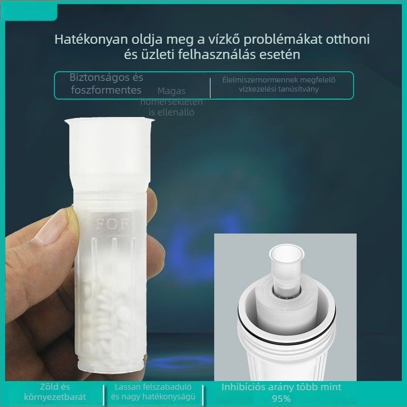FOF skálamentesítő mag a frontszűrőhöz – foszformentes, kapacitás 5 g/10 g, középső nyílás helye, háztartási vízkezelők számára