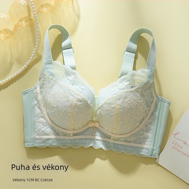 Nylon csipkés melltartó drót nélkül, 3/4 kosár, vékony formázott kosár, állítható pántok, hátsó záródás négy sor kampóval, lélegző és támogató