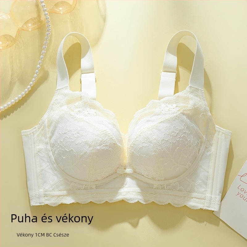 Nylon csipkés melltartó drót nélkül, 3/4 kosár, vékony formázott kosár, állítható pántok, hátsó záródás négy sor kampóval, lélegző és támogató