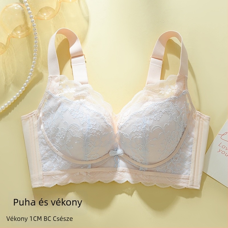 Nylon csipkés melltartó drót nélkül, 3/4 kosár, vékony formázott kosár, állítható pántok, hátsó záródás négy sor kampóval, lélegző és támogató