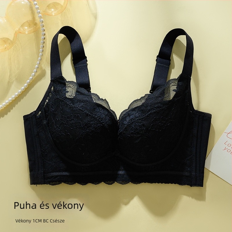 Nylon csipkés melltartó drót nélkül, 3/4 kosár, vékony formázott kosár, állítható pántok, hátsó záródás négy sor kampóval, lélegző és támogató