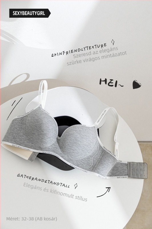 Push-Up nylon melltartó, 3/4 kosár, Levehető vállpántok, Hátsó három sor kapocsos záródás, Egy darabos kialakítás