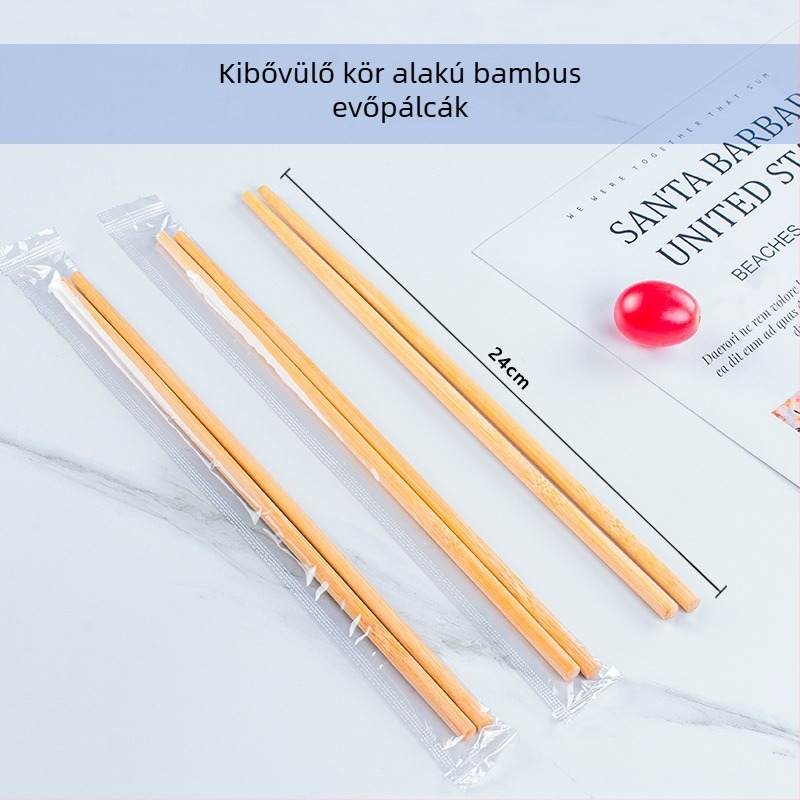 Egyszer használatos bambusz evőpálcikák, egyedi csomagolású OPP zacskóban — higiénikus kerek hegy, mikróhullámú sütőbe tehető, logó testreszabás