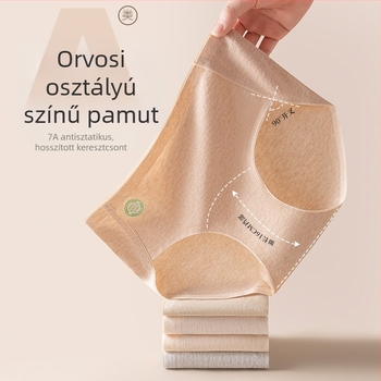 Női pamut alsónemű középmagas derekú, antibakteriális és lélegző tulajdonságokkal, sima szövésű, egyszínű mintázat.