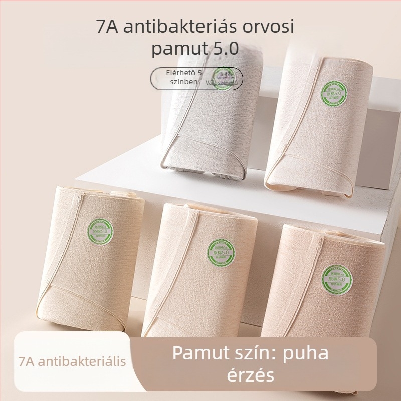 Női pamut alsónemű középmagas derekú, antibakteriális és lélegző tulajdonságokkal, sima szövésű, egyszínű mintázat.