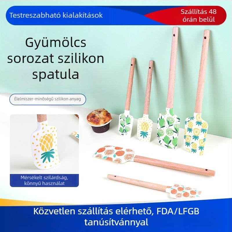 Sütéshez szilikon spatula fa nyéllel (Márka HY; Anyag: szilikon; Alkalmas krémekhez és mázakhoz)
