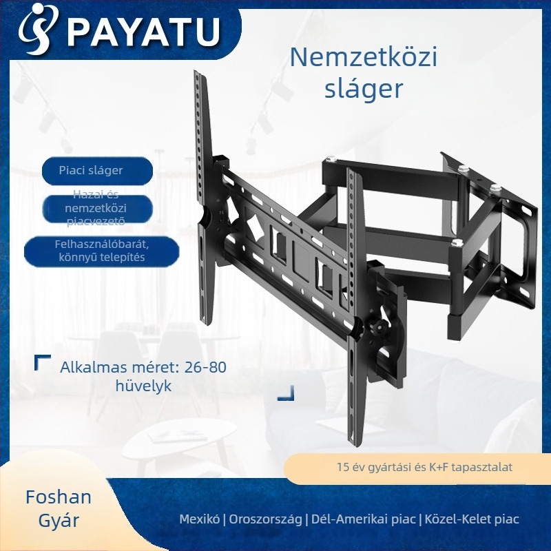 Hatkaros TV állvány teleszkópos, dönthető, SPCC hideg-nyomott acél, 15 kg+ teherbírás, falra szerelhető, Morijiang
