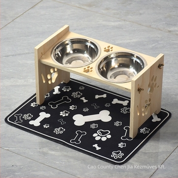 Fából készült macska tálállvány, Chenjia A25529-dish rack, háziállat etető