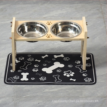 Fából készült macska tálállvány, Chenjia A25529-dish rack, háziállat etető
