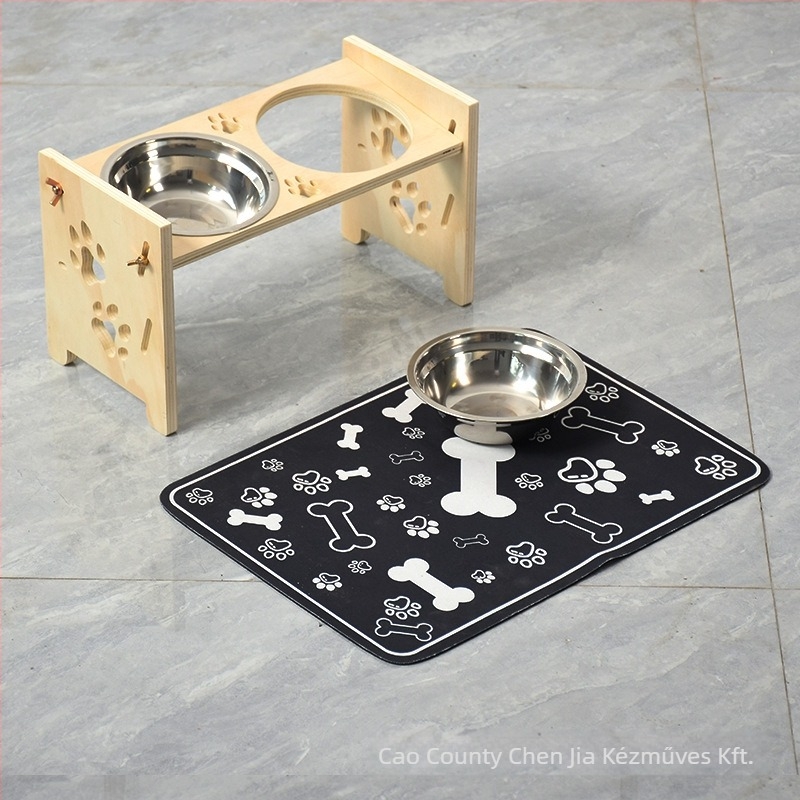 Fából készült macska tálállvány, Chenjia A25529-dish rack, háziállat etető