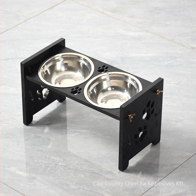 Fából készült macska tálállvány, Chenjia A25529-dish rack, háziállat etető