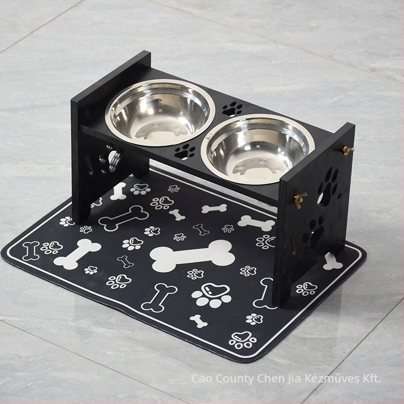 Fából készült macska tálállvány, Chenjia A25529-dish rack, háziállat etető