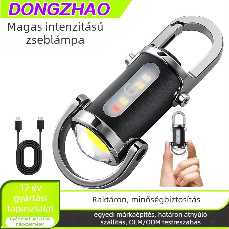 Type-C töltésű kulcstartó LED zseblámpa, vészhelyzeti hordozható COB mini zseblámpa hátizsáknak, 5W