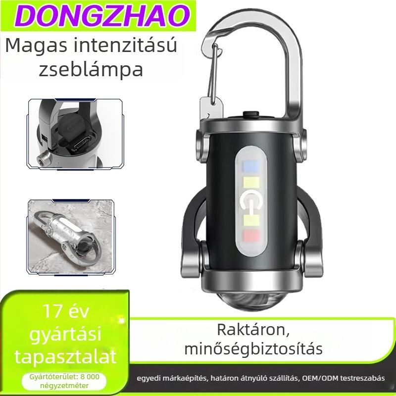 Type-C töltésű kulcstartó LED zseblámpa, vészhelyzeti hordozható COB mini zseblámpa hátizsáknak, 5W