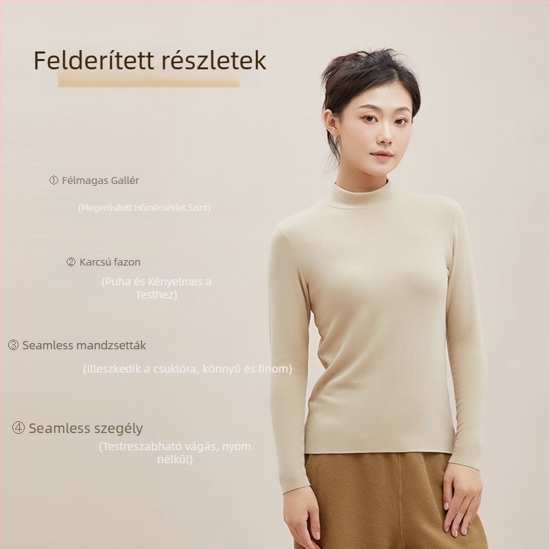 Női alapréteg felső, német gyapjú, hosszú ujjak, karcsúsított szabás, félmagas gallér