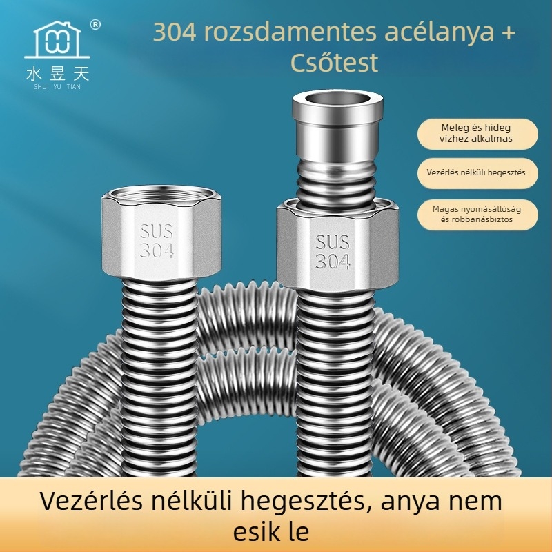 304 rozsdamentes acélból készült hajlított vízbevezető tömlő, hegesztett csőmodell, menetes csatlakozás, 1,6 MPa, 100°C, a meleg és hideg víz és WC ellátásához