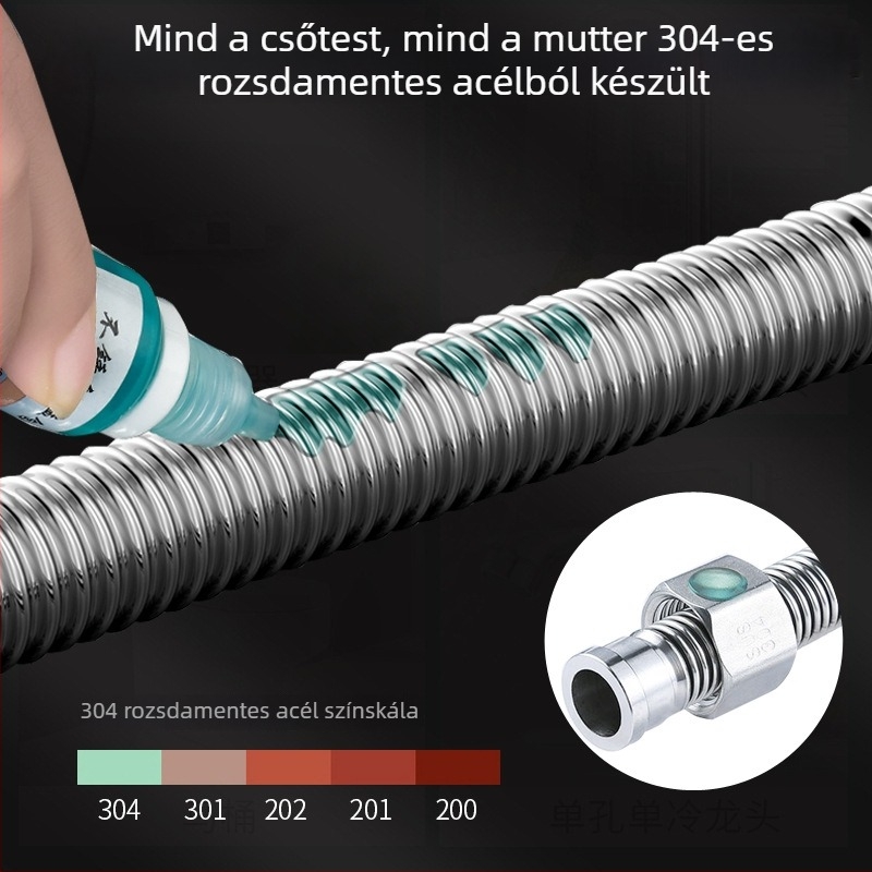304 rozsdamentes acélból készült hajlított vízbevezető tömlő, hegesztett csőmodell, menetes csatlakozás, 1,6 MPa, 100°C, a meleg és hideg víz és WC ellátásához