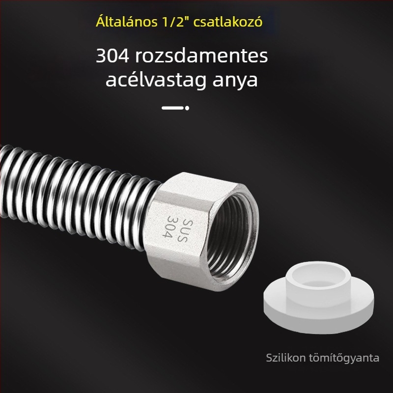 304 rozsdamentes acélból készült hajlított vízbevezető tömlő, hegesztett csőmodell, menetes csatlakozás, 1,6 MPa, 100°C, a meleg és hideg víz és WC ellátásához