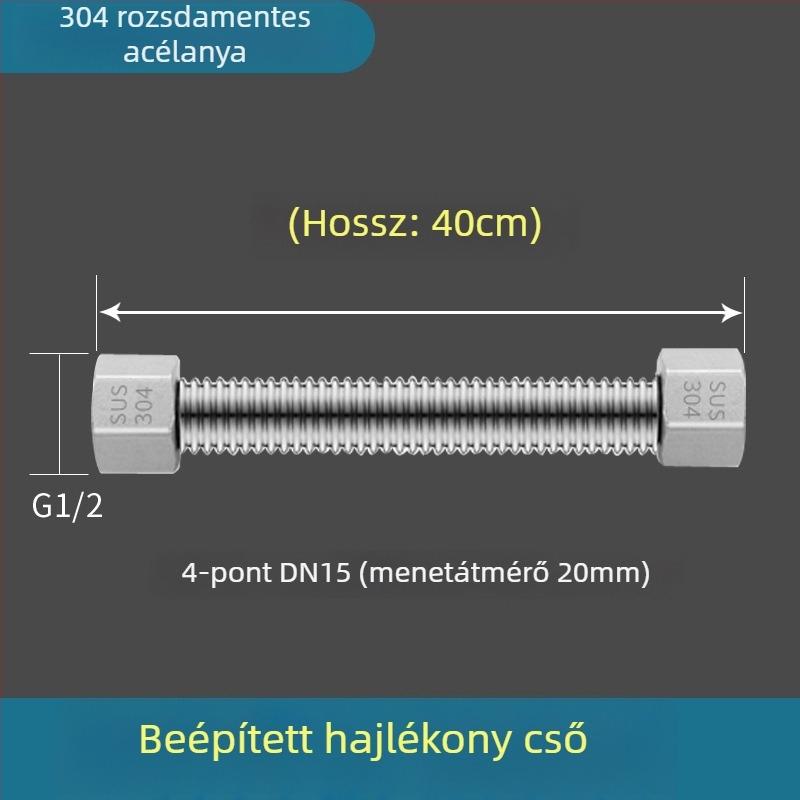 304 rozsdamentes acélból készült hajlított vízbevezető tömlő, hegesztett csőmodell, menetes csatlakozás, 1,6 MPa, 100°C, a meleg és hideg víz és WC ellátásához