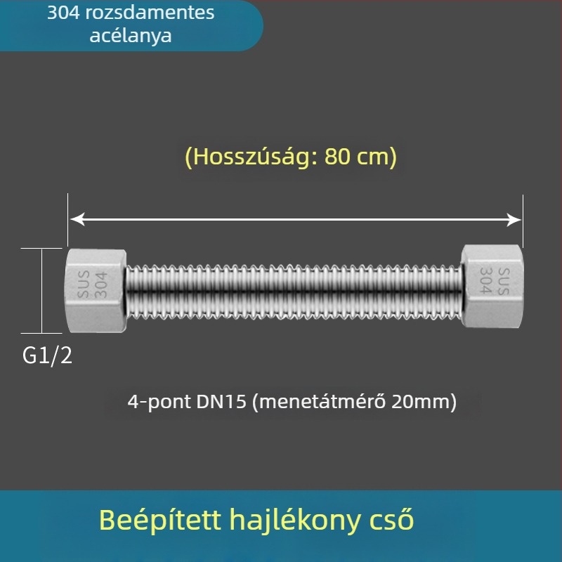 304 rozsdamentes acélból készült hajlított vízbevezető tömlő, hegesztett csőmodell, menetes csatlakozás, 1,6 MPa, 100°C, a meleg és hideg víz és WC ellátásához