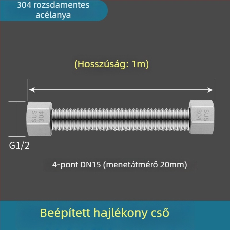 304 rozsdamentes acélból készült hajlított vízbevezető tömlő, hegesztett csőmodell, menetes csatlakozás, 1,6 MPa, 100°C, a meleg és hideg víz és WC ellátásához