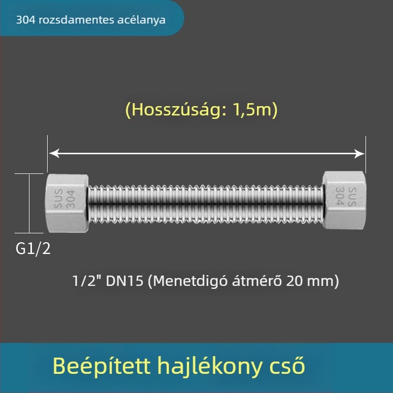 304 rozsdamentes acélból készült hajlított vízbevezető tömlő, hegesztett csőmodell, menetes csatlakozás, 1,6 MPa, 100°C, a meleg és hideg víz és WC ellátásához