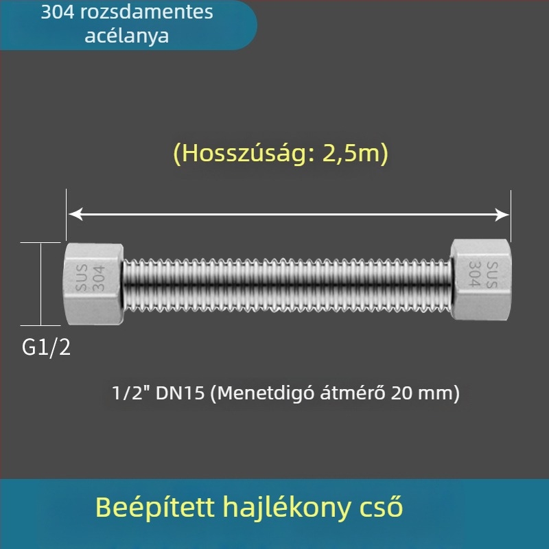 304 rozsdamentes acélból készült hajlított vízbevezető tömlő, hegesztett csőmodell, menetes csatlakozás, 1,6 MPa, 100°C, a meleg és hideg víz és WC ellátásához