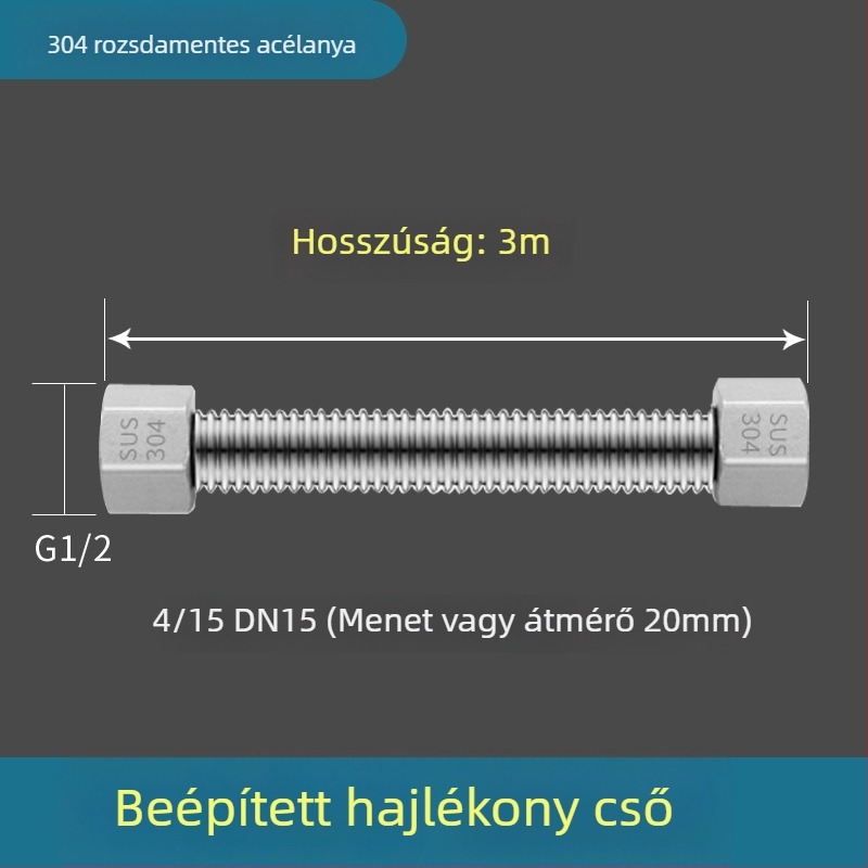 304 rozsdamentes acélból készült hajlított vízbevezető tömlő, hegesztett csőmodell, menetes csatlakozás, 1,6 MPa, 100°C, a meleg és hideg víz és WC ellátásához