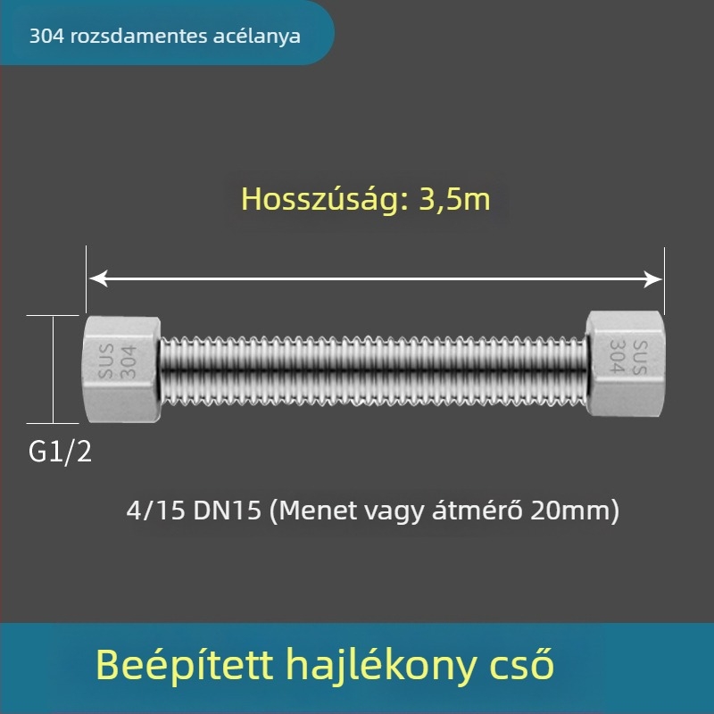 304 rozsdamentes acélból készült hajlított vízbevezető tömlő, hegesztett csőmodell, menetes csatlakozás, 1,6 MPa, 100°C, a meleg és hideg víz és WC ellátásához