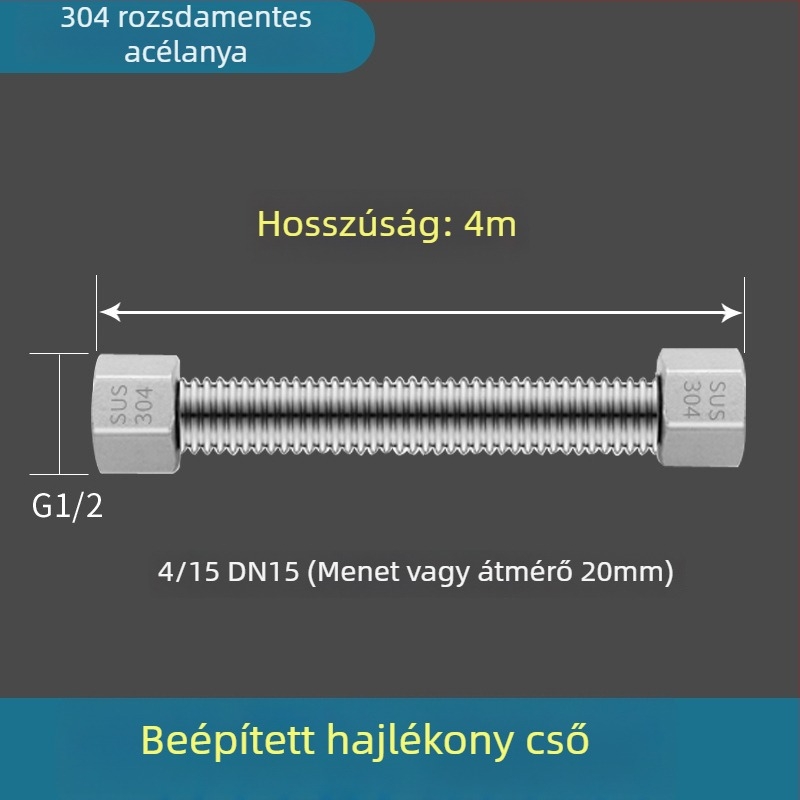 304 rozsdamentes acélból készült hajlított vízbevezető tömlő, hegesztett csőmodell, menetes csatlakozás, 1,6 MPa, 100°C, a meleg és hideg víz és WC ellátásához