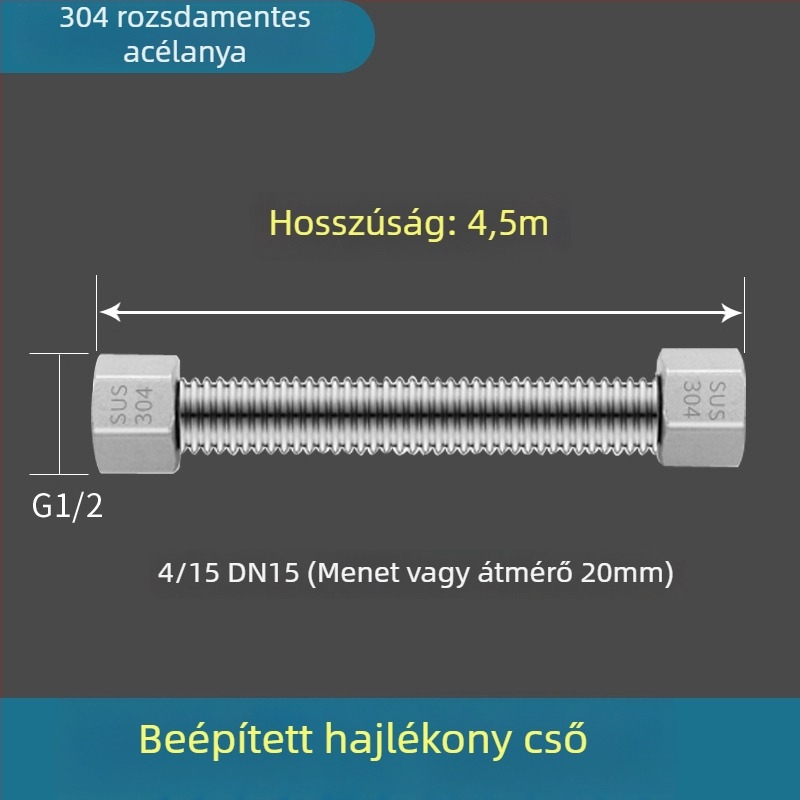 304 rozsdamentes acélból készült hajlított vízbevezető tömlő, hegesztett csőmodell, menetes csatlakozás, 1,6 MPa, 100°C, a meleg és hideg víz és WC ellátásához