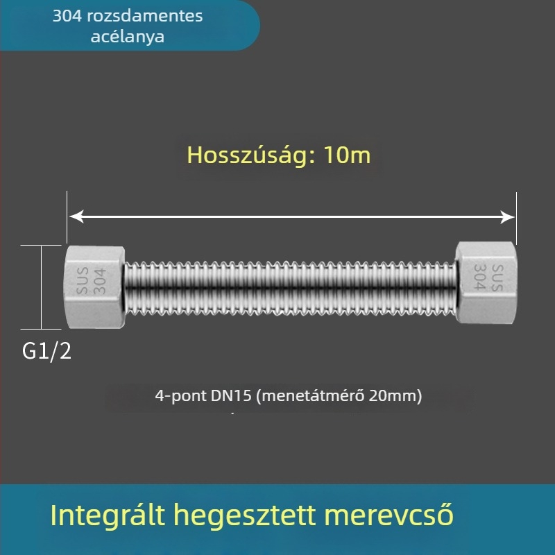 304 rozsdamentes acélból készült hajlított vízbevezető tömlő, hegesztett csőmodell, menetes csatlakozás, 1,6 MPa, 100°C, a meleg és hideg víz és WC ellátásához
