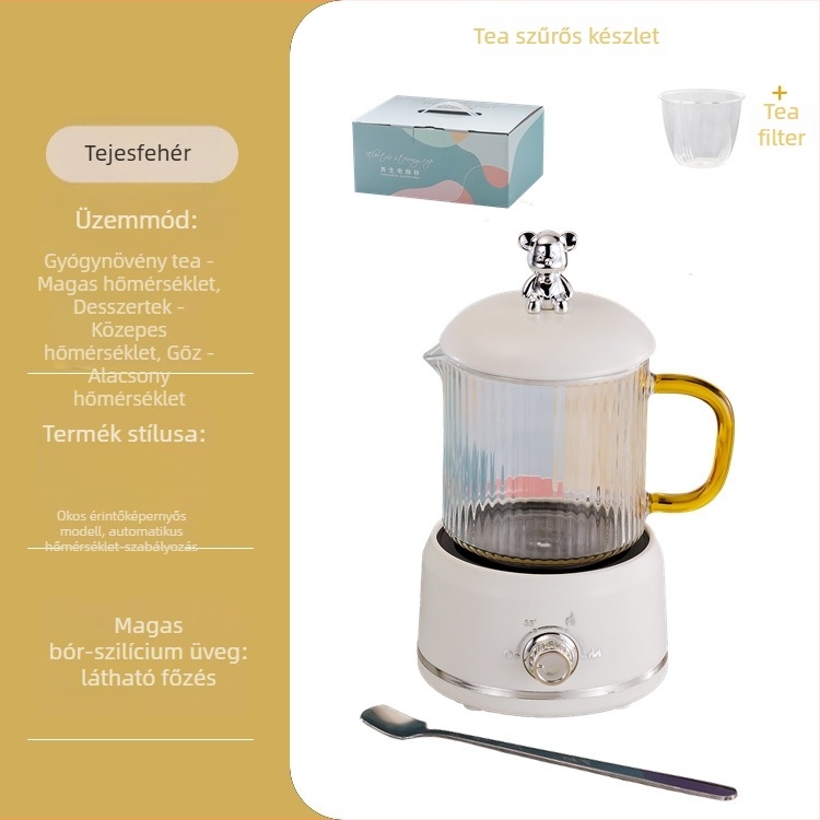 Elektronikus egészségügyi kanna boroszilikát üveggel, 650 ml, 220V, 360W, intelligens időzített kikapcsolás, elektronikus termosztát
