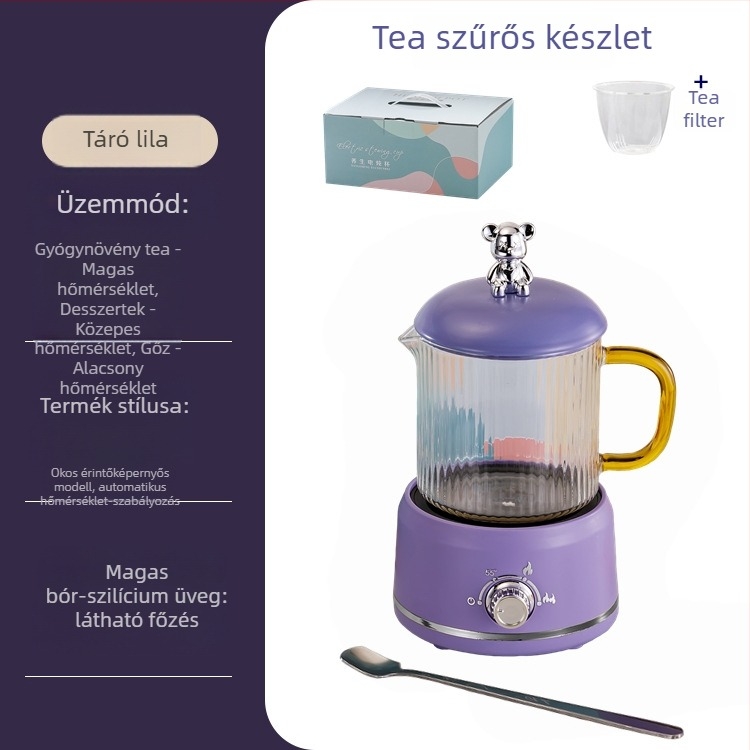 Elektronikus egészségügyi kanna boroszilikát üveggel, 650 ml, 220V, 360W, intelligens időzített kikapcsolás, elektronikus termosztát