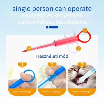 Macska gyógyszeradagoló fecskendő – műanyag eszköz szilárd és folyékony gyógyszerekhez
