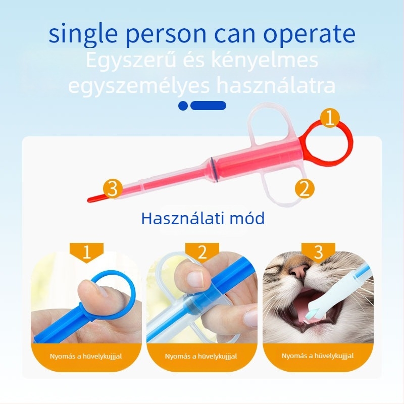 Macska gyógyszeradagoló fecskendő – műanyag eszköz szilárd és folyékony gyógyszerekhez