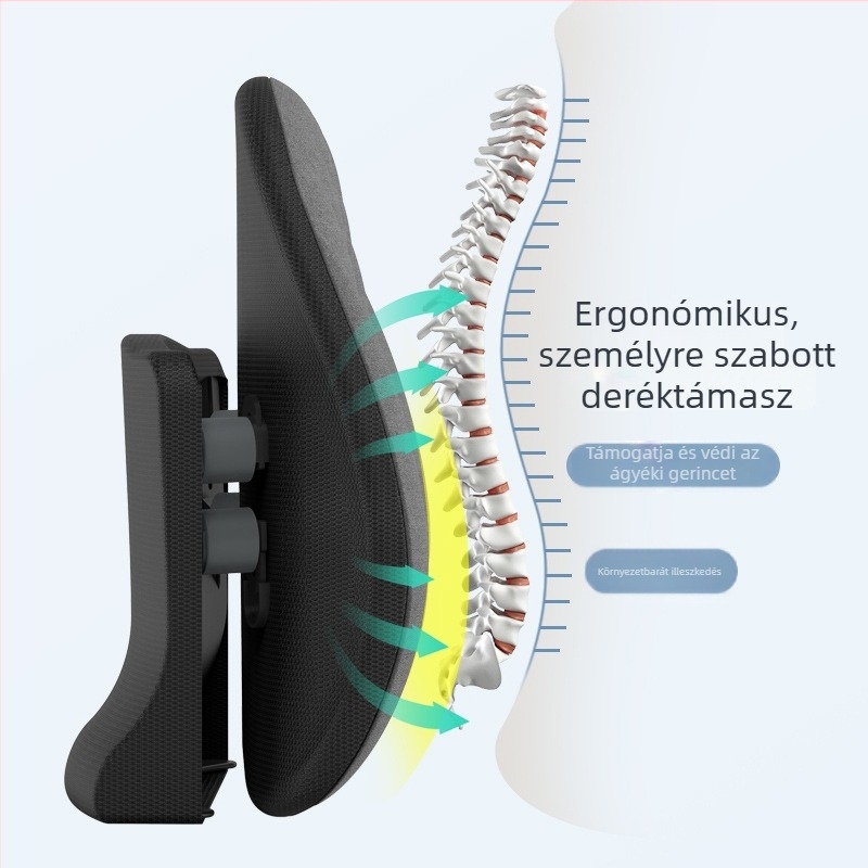 Ergonomikus ágyéktámasz párna irodai székhez és autóhoz, állítható hátsó párna hálós huzattal és poliészter töltettel