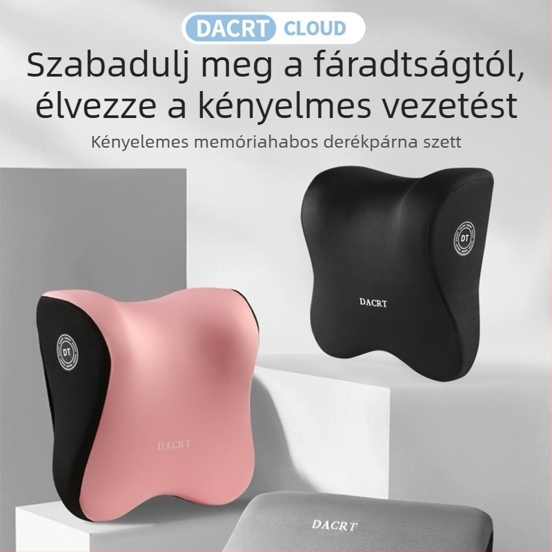Memóriahab töltetű autós fej- és deréktámasz – nyakpárna MILK SILK huzattal, univerzális illeszkedés, minden évszakban, egyszerű dizájn