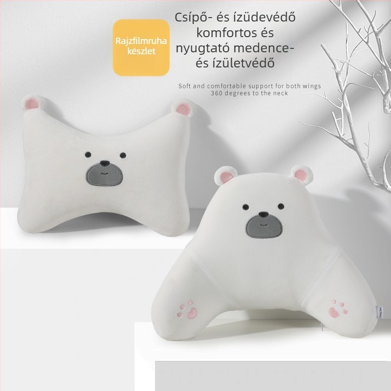 Autófejtámla memóriahabos nyakpárna plüss borítással, rajzfilmmedvés mintával, univerzális négy évszakos használathoz