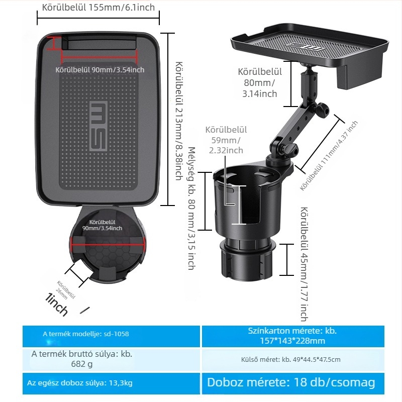Shunwei SD-1039 Autó pohártartó tálca – ABS/PC, Eredeti pohártartóval kompatibil, Testreszabható