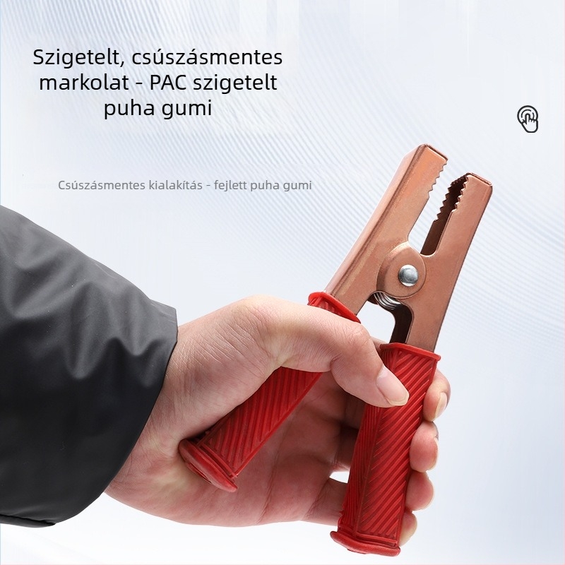 Tiszta rézből készült krokodilklipsz burkolattal az elektromos vezetékekhez és az autóakkumulátor teszteléséhez