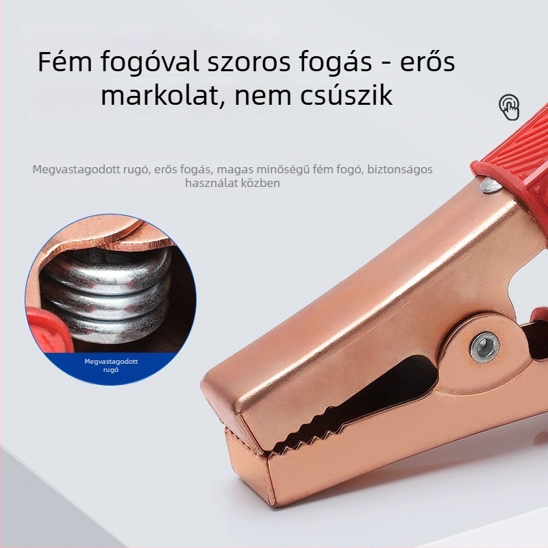 Tiszta rézből készült krokodilklipsz burkolattal az elektromos vezetékekhez és az autóakkumulátor teszteléséhez