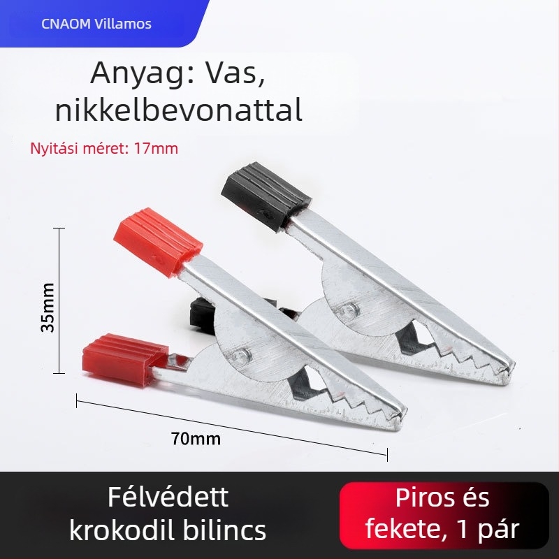 Tiszta rézből készült krokodilklipsz burkolattal az elektromos vezetékekhez és az autóakkumulátor teszteléséhez