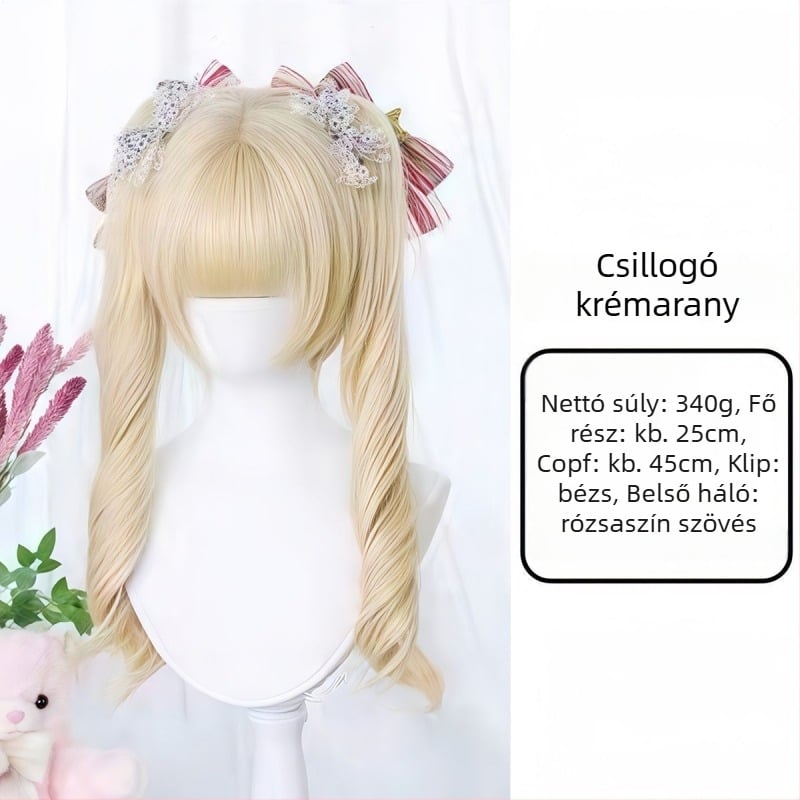 Női paróka, természetes ifjúságos hatás, dupla copf, tigris szájú csipesz, római fürtök