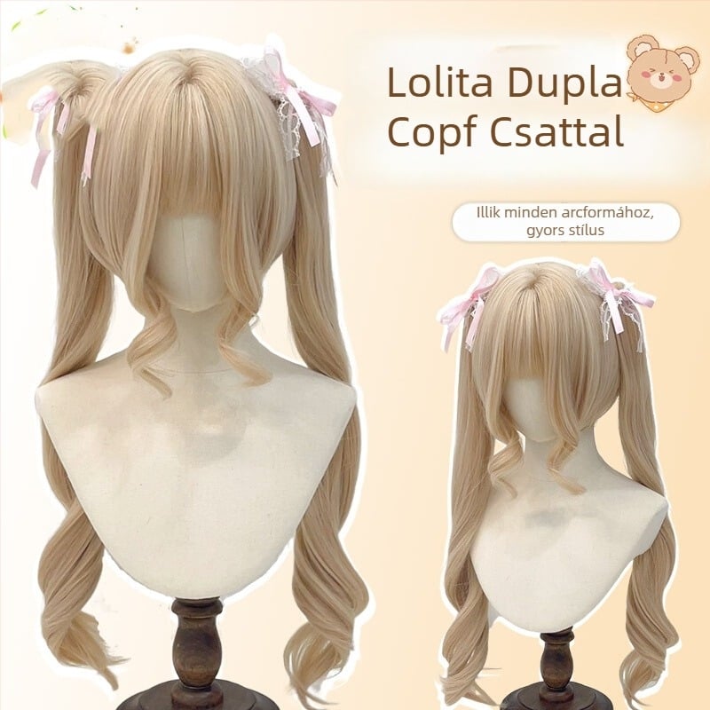 Női paróka, természetes ifjúságos hatás, dupla copf, tigris szájú csipesz, római fürtök